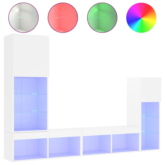 4 Piece TV Wall Units with LED White Engineered Wood 4 Piece TV Wall Units with LED White Engineered Wood