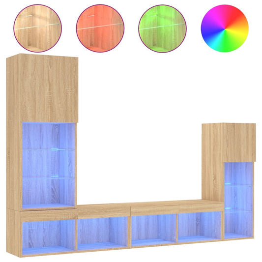 4 Piece TV Wall Units with LED Sonoma Oak Engineered Wood 4 Piece TV Wall Units with LED Sonoma Oak Engineered Wood