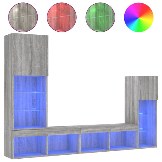 4 Piece TV Wall Units with LED Grey Sonoma Engineered Wood 4 Piece TV Wall Units with LED Grey Sonoma Engineered Wood
