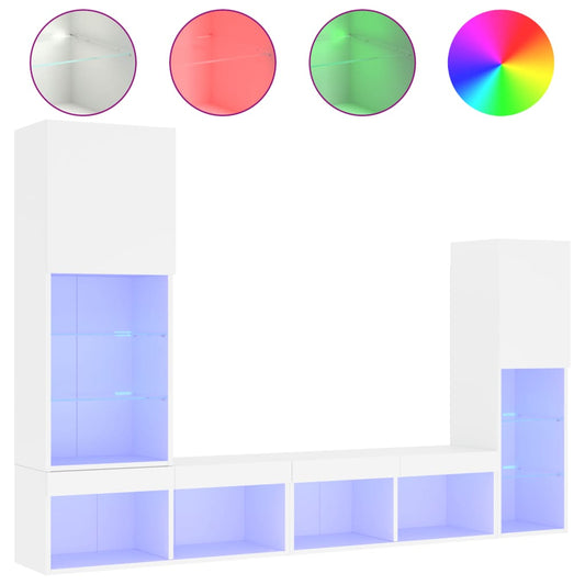 4 Piece TV Wall Units with LED White Engineered Wood 4 Piece TV Wall Units with LED White Engineered Wood