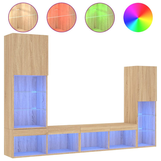 4 Piece TV Wall Units with LED Sonoma Oak Engineered Wood 4 Piece TV Wall Units with LED Sonoma Oak Engineered Wood