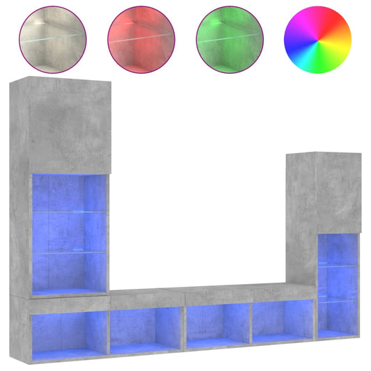 4 Piece TV Wall Units with LED Concrete Grey Engineered Wood 4 Piece TV Wall Units with LED Concrete Grey Engineered Wood