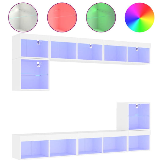 8 Piece TV Wall Units with LED White Engineered Wood 8 Piece TV Wall Units with LED White Engineered Wood