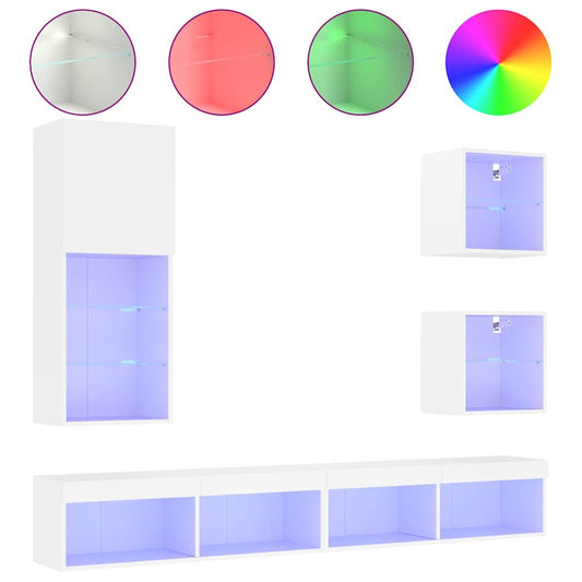 5 Piece TV Wall Units with LED White Engineered Wood 5 Piece TV Wall Units with LED White Engineered Wood