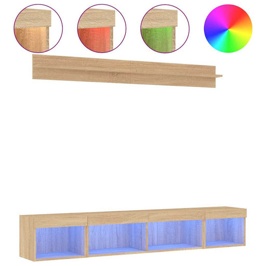 5 Piece TV Wall Units with LED Sonoma Oak Engineered Wood 5 Piece TV Wall Units with LED Sonoma Oak Engineered Wood