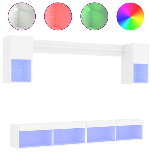 6 Piece TV Wall Units with LED White Engineered Wood 6 Piece TV Wall Units with LED White Engineered Wood