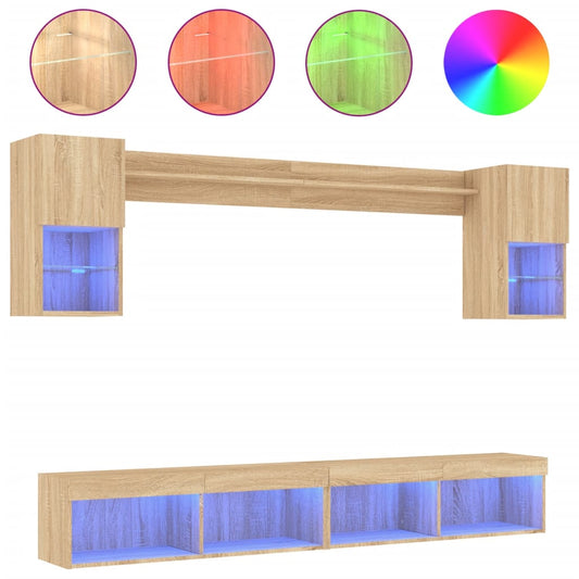 6 Piece TV Wall Units with LED Sonoma Oak Engineered Wood 6 Piece TV Wall Units with LED Sonoma Oak Engineered Wood