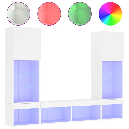 5 Piece TV Wall Units with LED White Engineered Wood 5 Piece TV Wall Units with LED White Engineered Wood