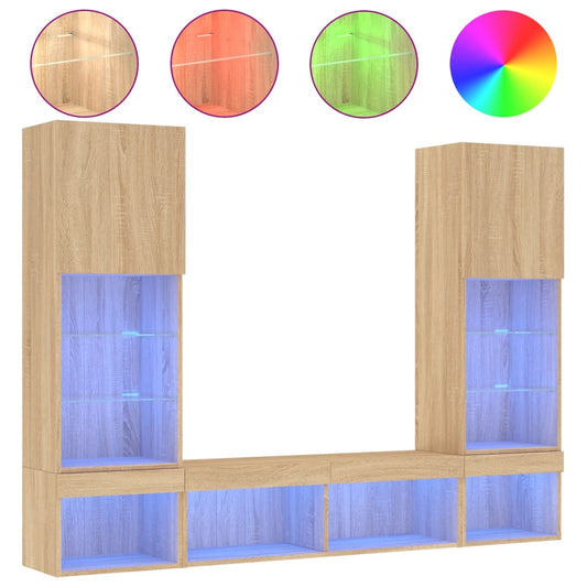 5 Piece TV Wall Units with LED Sonoma Oak Engineered Wood 5 Piece TV Wall Units with LED Sonoma Oak Engineered Wood
