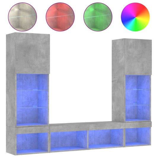 5 Piece TV Wall Units with LED Concrete Grey Engineered Wood 5 Piece TV Wall Units with LED Concrete Grey Engineered Wood
