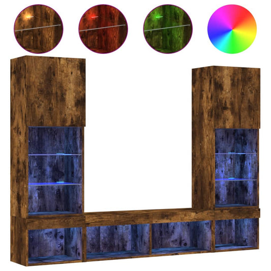5 Piece TV Wall Units with LED Smoked Oak Engineered Wood 5 Piece TV Wall Units with LED Smoked Oak Engineered Wood