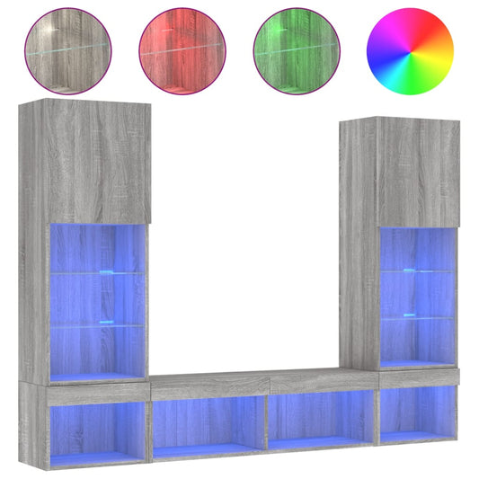 5 Piece TV Wall Units with LED Grey Sonoma Engineered Wood 5 Piece TV Wall Units with LED Grey Sonoma Engineered Wood