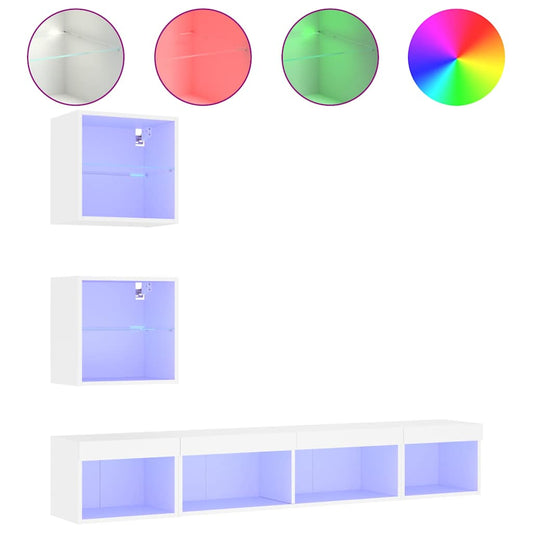 5 Piece TV Wall Units with LED White Engineered Wood 5 Piece TV Wall Units with LED White Engineered Wood