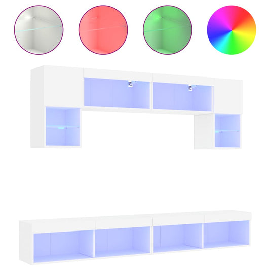 6 Piece TV Wall Units with LED White Engineered Wood 6 Piece TV Wall Units with LED White Engineered Wood