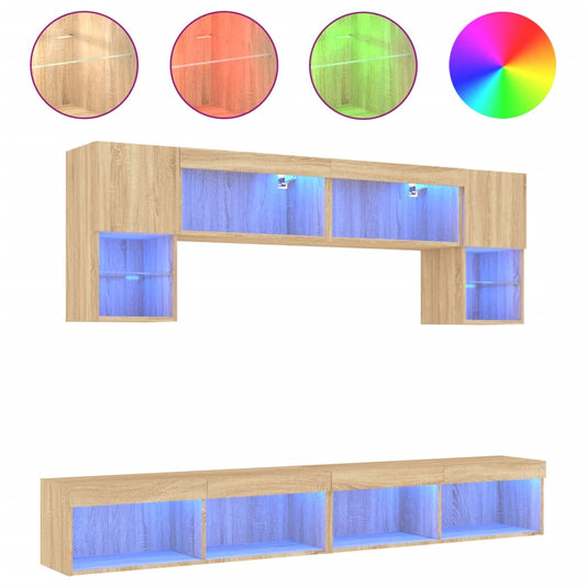 6 Piece TV Wall Units with LED Sonoma Oak Engineered Wood 6 Piece TV Wall Units with LED Sonoma Oak Engineered Wood
