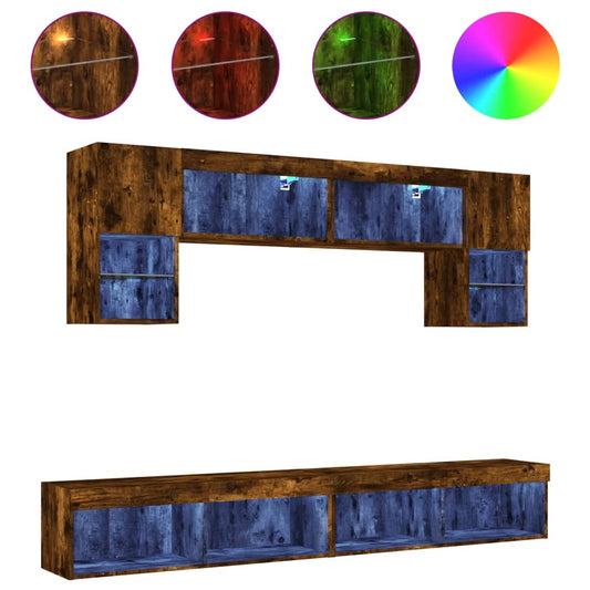 6 Piece TV Wall Units with LED Smoked Oak Engineered Wood 6 Piece TV Wall Units with LED Smoked Oak Engineered Wood