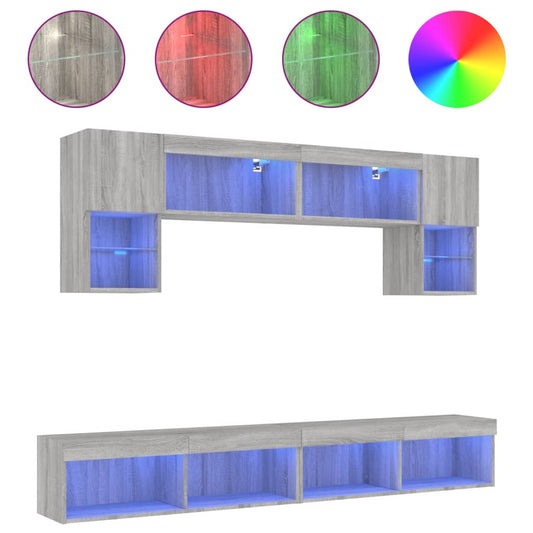 6 Piece TV Wall Units with LED Grey Sonoma Engineered Wood 6 Piece TV Wall Units with LED Grey Sonoma Engineered Wood