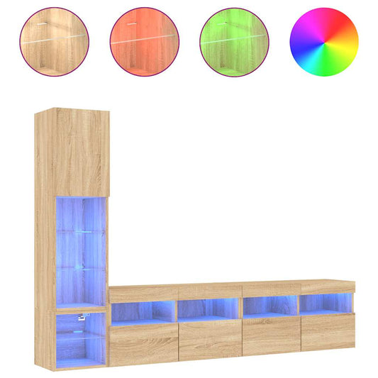 4 Piece TV Wall Units with LED Sonoma Oak Engineered Wood 4 Piece TV Wall Units with LED Sonoma Oak Engineered Wood