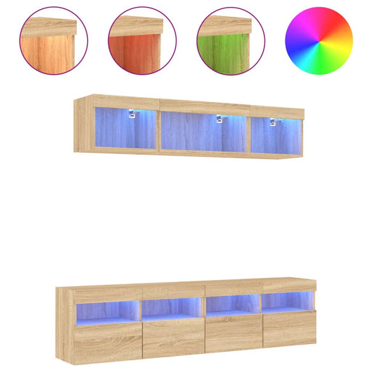 5 Piece TV Wall Units with LED Sonoma Oak Engineered Wood 5 Piece TV Wall Units with LED Sonoma Oak Engineered Wood