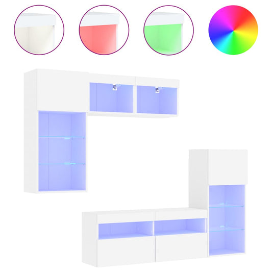 5 Piece TV Wall Units with LED White Engineered Wood 5 Piece TV Wall Units with LED White Engineered Wood
