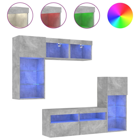 5 Piece TV Wall Units with LED Concrete Grey Engineered Wood 5 Piece TV Wall Units with LED Concrete Grey Engineered Wood