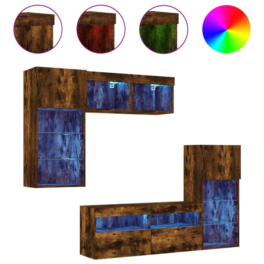 5 Piece TV Wall Units with LED Smoked Oak Engineered Wood 5 Piece TV Wall Units with LED Smoked Oak Engineered Wood
