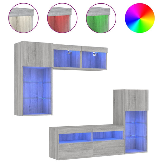 5 Piece TV Wall Units with LED Grey Sonoma Engineered Wood 5 Piece TV Wall Units with LED Grey Sonoma Engineered Wood