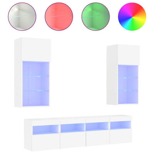 5 Piece TV Wall Units with LED White Engineered Wood 5 Piece TV Wall Units with LED White Engineered Wood