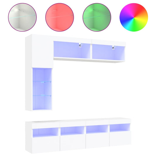 7 Piece TV Wall Cabinet Set with LED Lights White 7 Piece TV Wall Cabinet Set with LED Lights White
