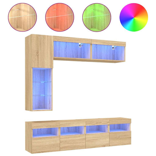 7 Piece TV Wall Cabinet Set with LED Lights Sonoma Oak 7 Piece TV Wall Cabinet Set with LED Lights Sonoma Oak