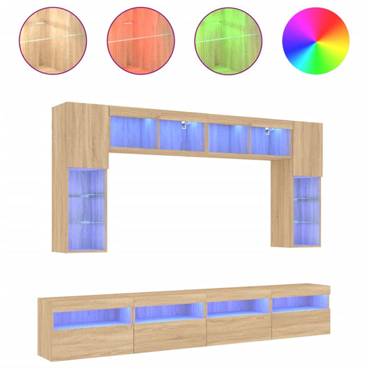 8 Piece TV Wall Cabinet Set with LED Lights Sonoma Oak 8 Piece TV Wall Cabinet Set with LED Lights Sonoma Oak