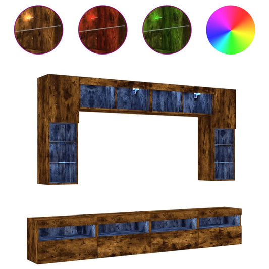 8 Piece TV Wall Cabinet Set with LED Lights Smoked Oak 8 Piece TV Wall Cabinet Set with LED Lights Smoked Oak
