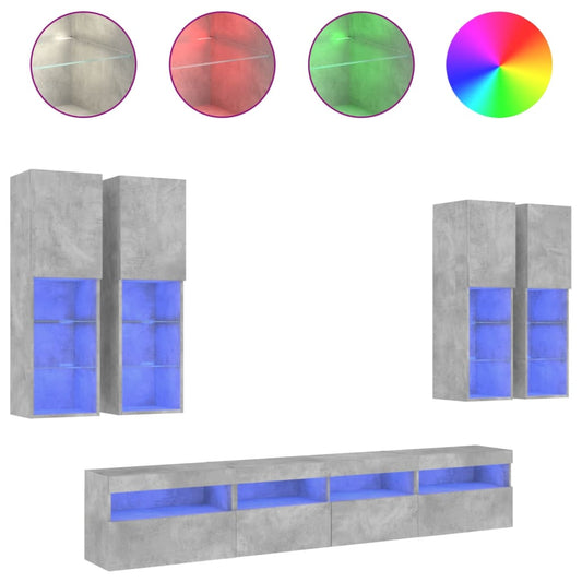 7 Piece TV Wall Cabinet Set with LED Lights Concrete Grey 7 Piece TV Wall Cabinet Set with LED Lights Concrete Grey