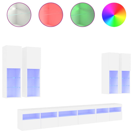 7 Piece TV Wall Cabinet Set with LED Lights White 7 Piece TV Wall Cabinet Set with LED Lights White