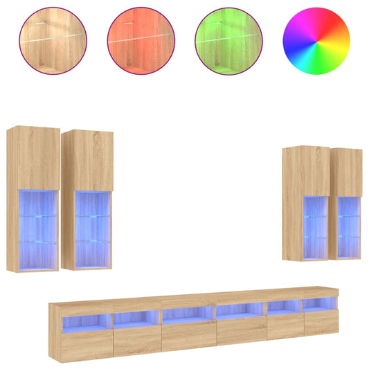 7 Piece TV Wall Cabinet Set with LED Lights Sonoma Oak 7 Piece TV Wall Cabinet Set with LED Lights Sonoma Oak