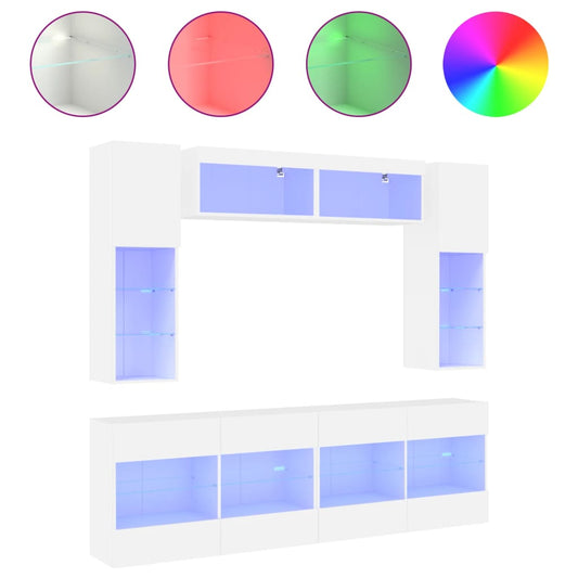 6 Piece TV Wall Cabinet Set with LED Lights White 6 Piece TV Wall Cabinet Set with LED Lights White