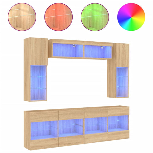 6 Piece TV Wall Cabinet Set with LED Lights Sonoma Oak 6 Piece TV Wall Cabinet Set with LED Lights Sonoma Oak