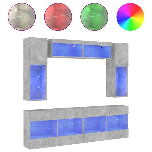 6 Piece TV Wall Cabinet Set with LED Lights Concrete Grey 6 Piece TV Wall Cabinet Set with LED Lights Concrete Grey