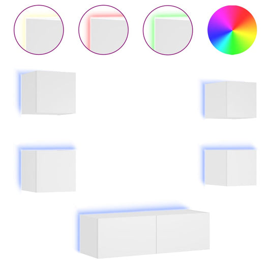 5 Piece TV Wall Cabinets with LED Lights White 5 Piece TV Wall Cabinets with LED Lights White