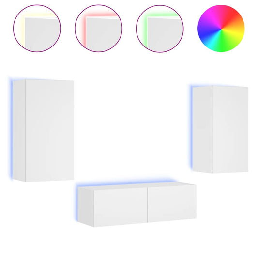 3 Piece TV Wall Cabinets with LED Lights White 3 Piece TV Wall Cabinets with LED Lights White