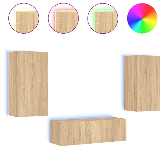 3 Piece TV Wall Cabinets with LED Lights Sonoma Oak 3 Piece TV Wall Cabinets with LED Lights Sonoma Oak