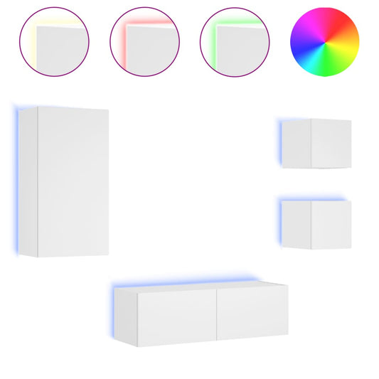 4 Piece TV Wall Cabinets with LED Lights White 4 Piece TV Wall Cabinets with LED Lights White