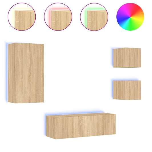 4 Piece TV Wall Cabinets with LED Lights Sonoma Oak 4 Piece TV Wall Cabinets with LED Lights Sonoma Oak