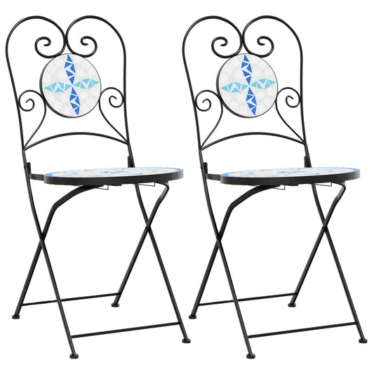 Bistro Chairs Foldable 2 pcs Blue and White Ceramic Bistro Chairs Foldable 2 pcs Blue and White Ceramic
