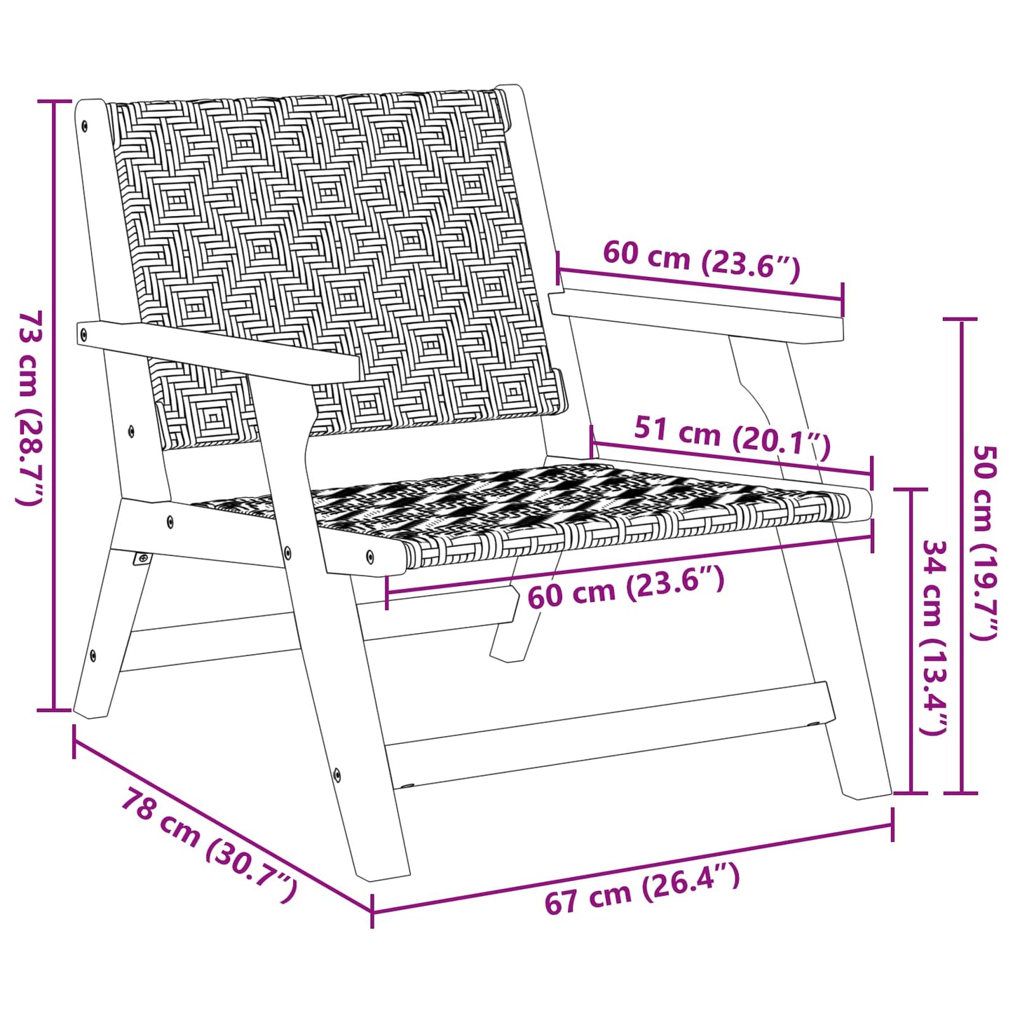 Garden Relax Chair 2 pcs Black and White Solid Acacia Wood