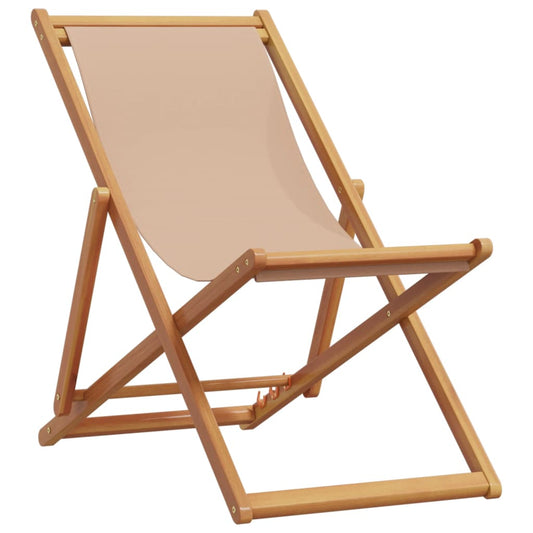 Folding Beach Chair Taupe Solid Wood Eucalyptus and Fabric Folding Beach Chair Taupe Solid Wood Eucalyptus and Fabric
