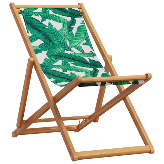 Folding Beach Chair Leaf Pattern Solid Wood Eucalyptus and Fabric Folding Beach Chair Leaf Pattern Solid Wood Eucalyptus and Fabric