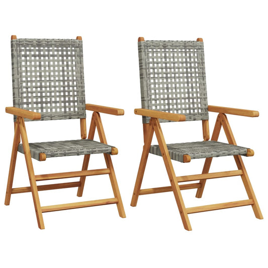 Garden Chairs 2 pcs Grey Solid Wood Acacia and Poly Rattan Garden Chairs 2 pcs Grey Solid Wood Acacia and Poly Rattan