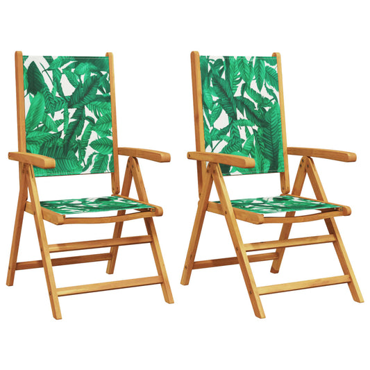 Garden Chairs 2 pcs Leaf Pattern Solid Wood Acacia and Fabric Garden Chairs 2 pcs Leaf Pattern Solid Wood Acacia and Fabric
