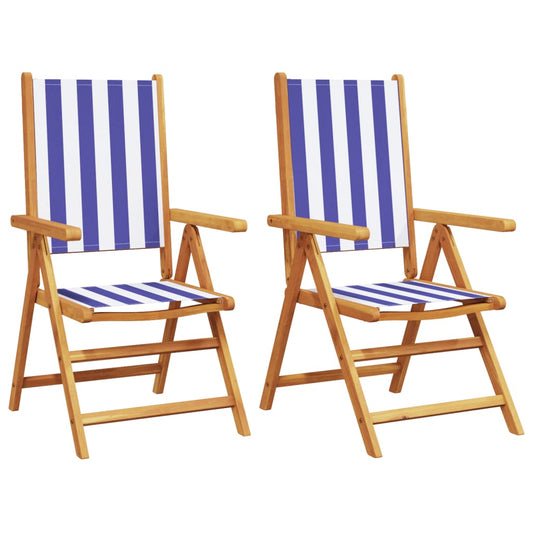 Garden Chairs 2 pcs Blue and White Solid Wood Acacia and Fabric Garden Chairs 2 pcs Blue and White Solid Wood Acacia and Fabric